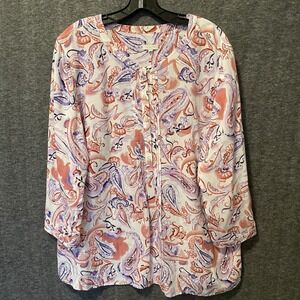 Talbots Top Womens XL Multi Floral Paisley Pintuck Button Tunic Casual‎ Ladies